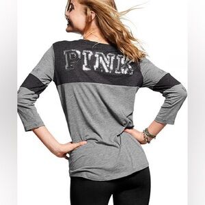 VS Pink Sequin Logo Colorblock Tee | S